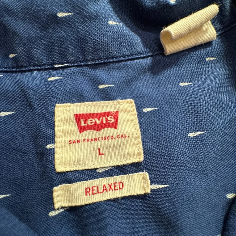 Levis Shirt Mens Large Blue Relaxed Short Sleeve Geometric South Western Cotton‎